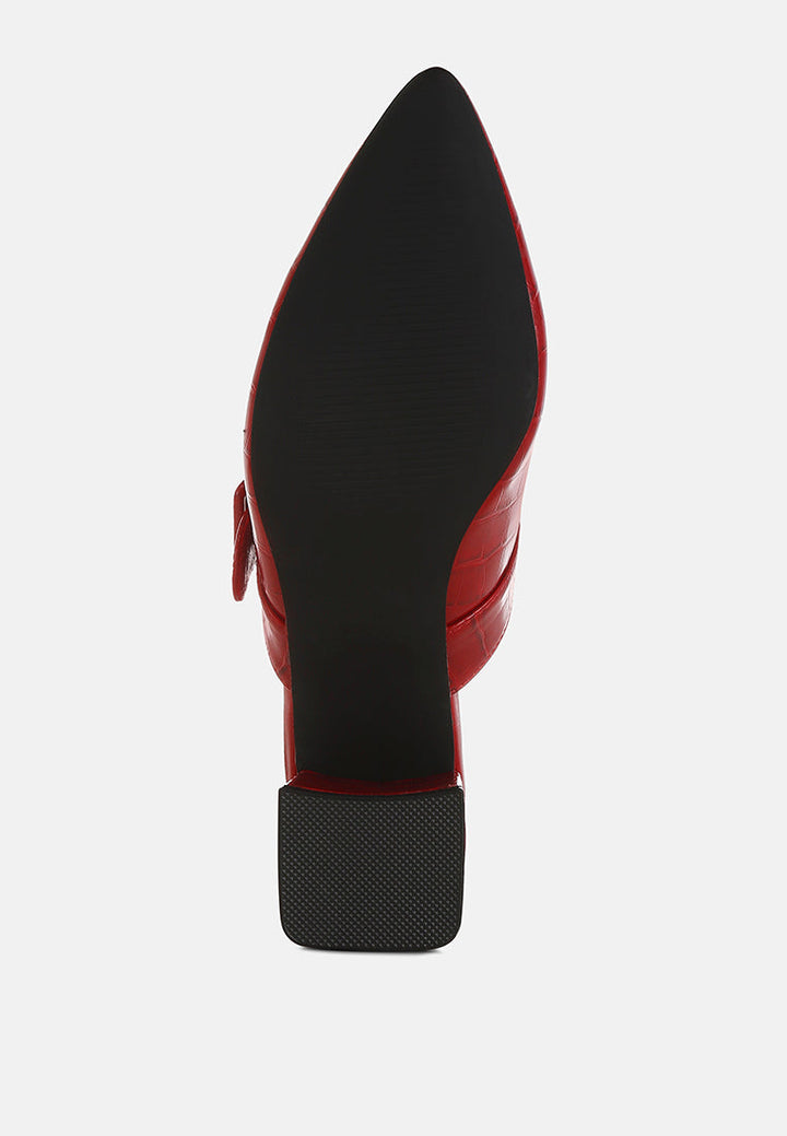 croco buckle strap detail mules by mode#color_red