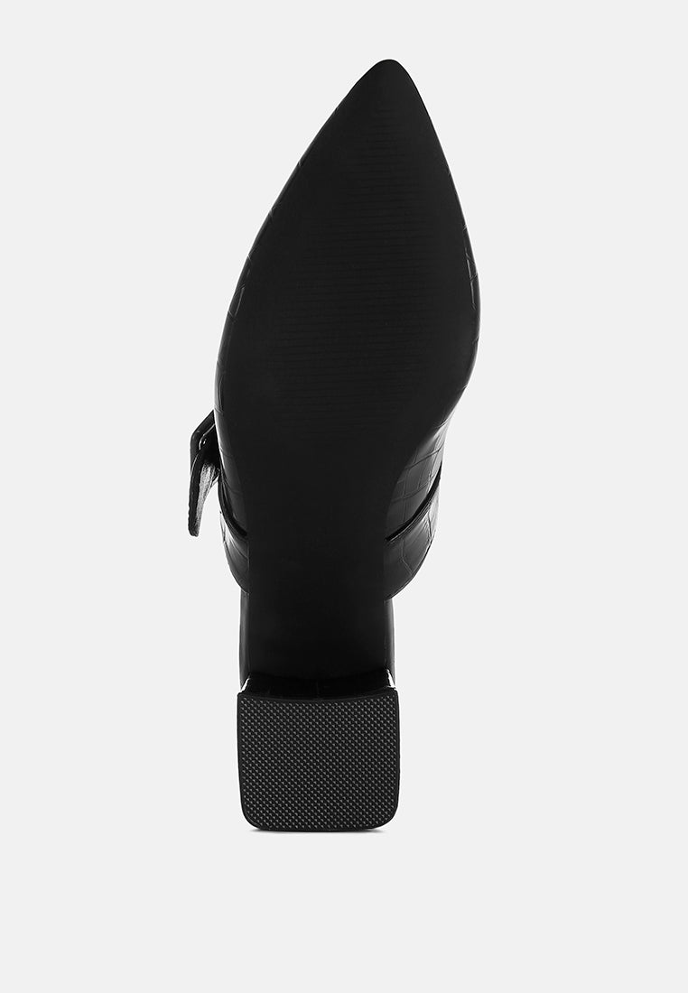 croco buckle strap detail mules by mode#color_black