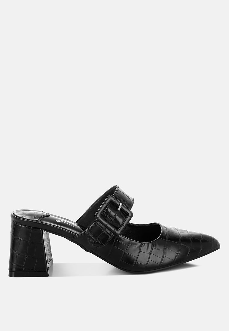 croco buckle strap detail mules by mode#color_black