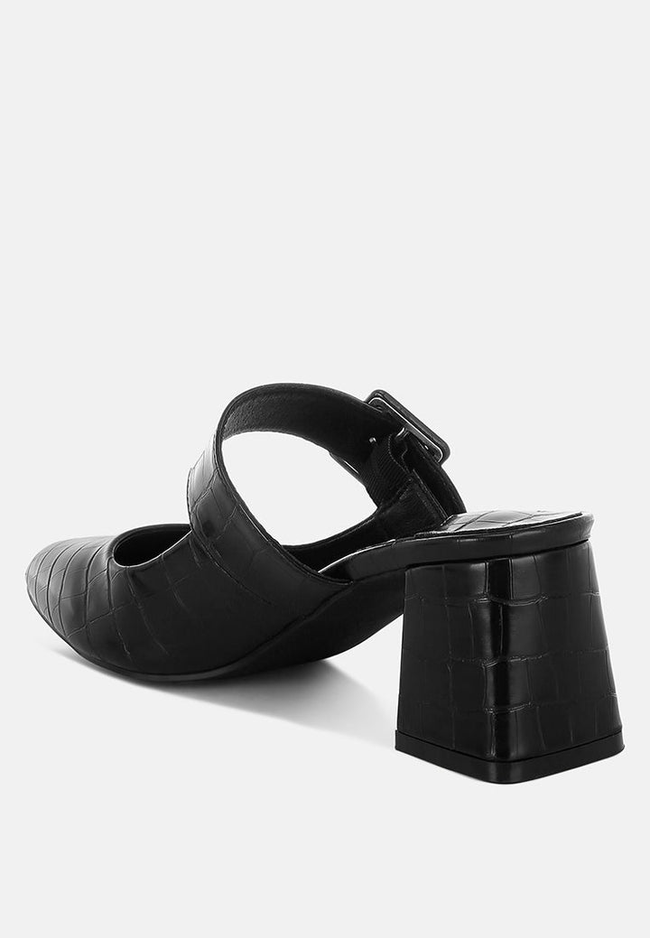 croco buckle strap detail mules by mode#color_black