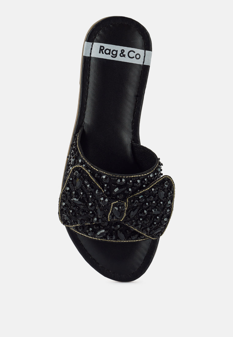 women big bow beaded flats#color_black