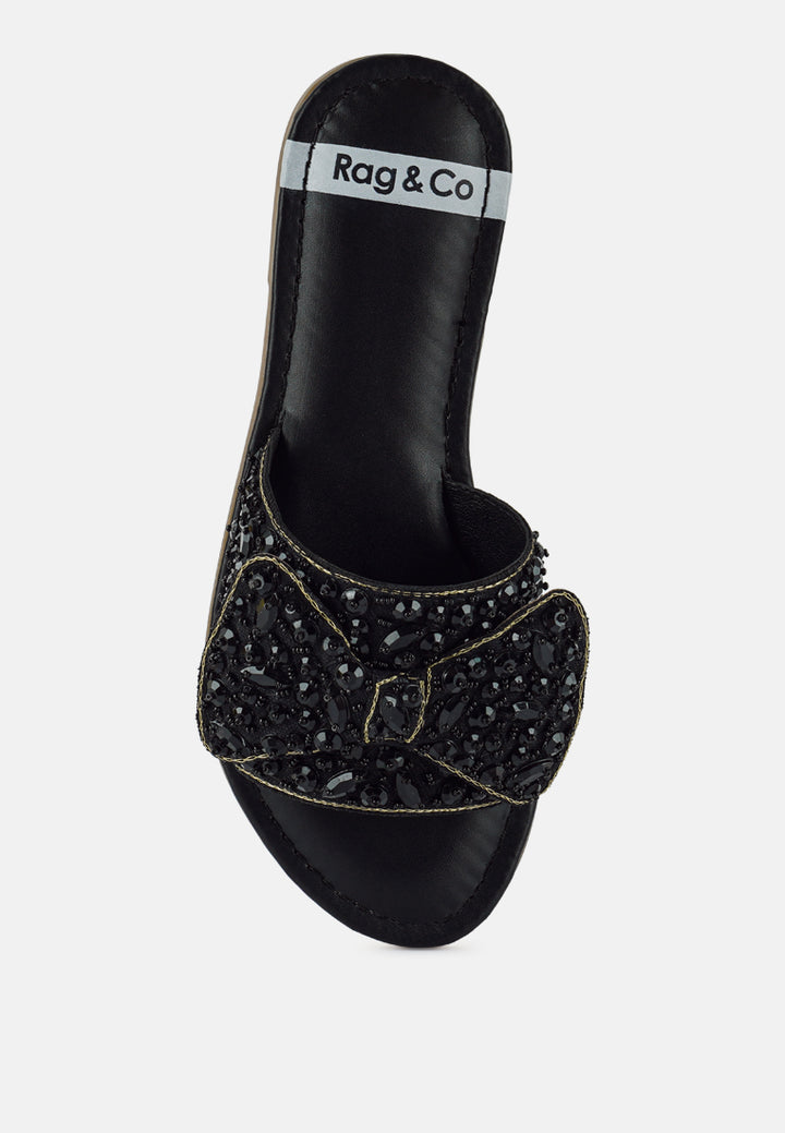 women big bow beaded flats#color_black