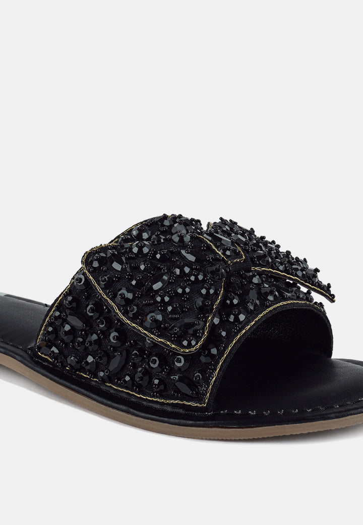 women big bow beaded flats#color_black