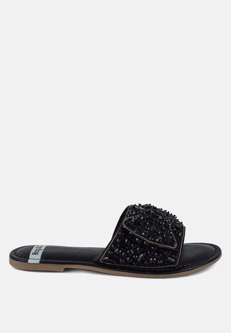 women big bow beaded flats#color_black