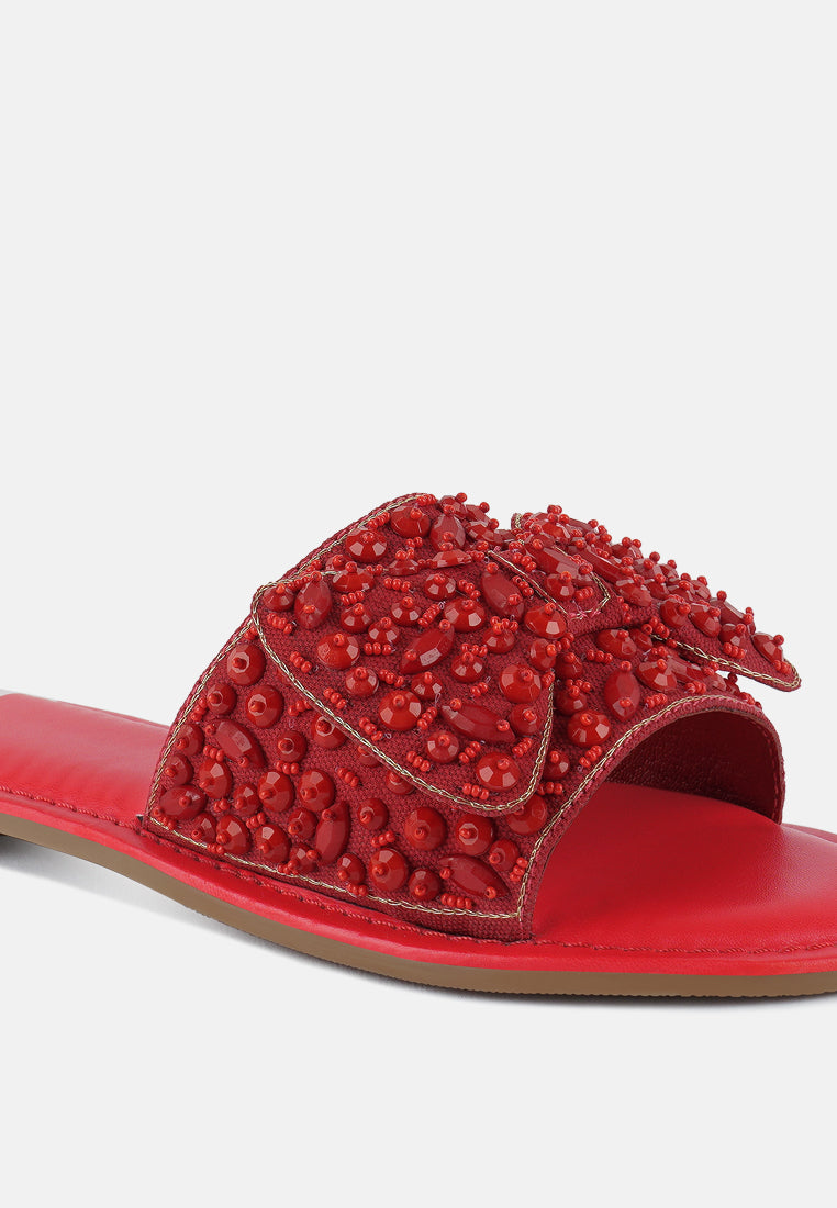 women big bow beaded flats#color_red