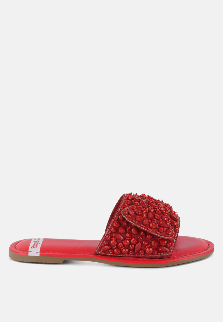 women big bow beaded flats#color_red