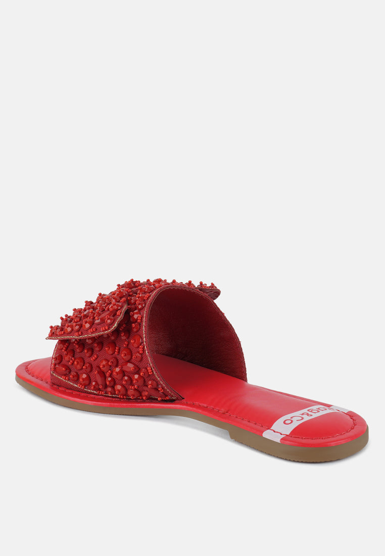 women big bow beaded flats#color_red