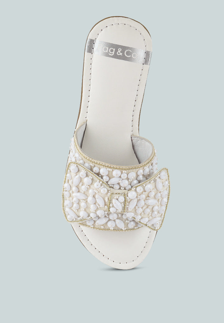 women big bow beaded flats#color_white