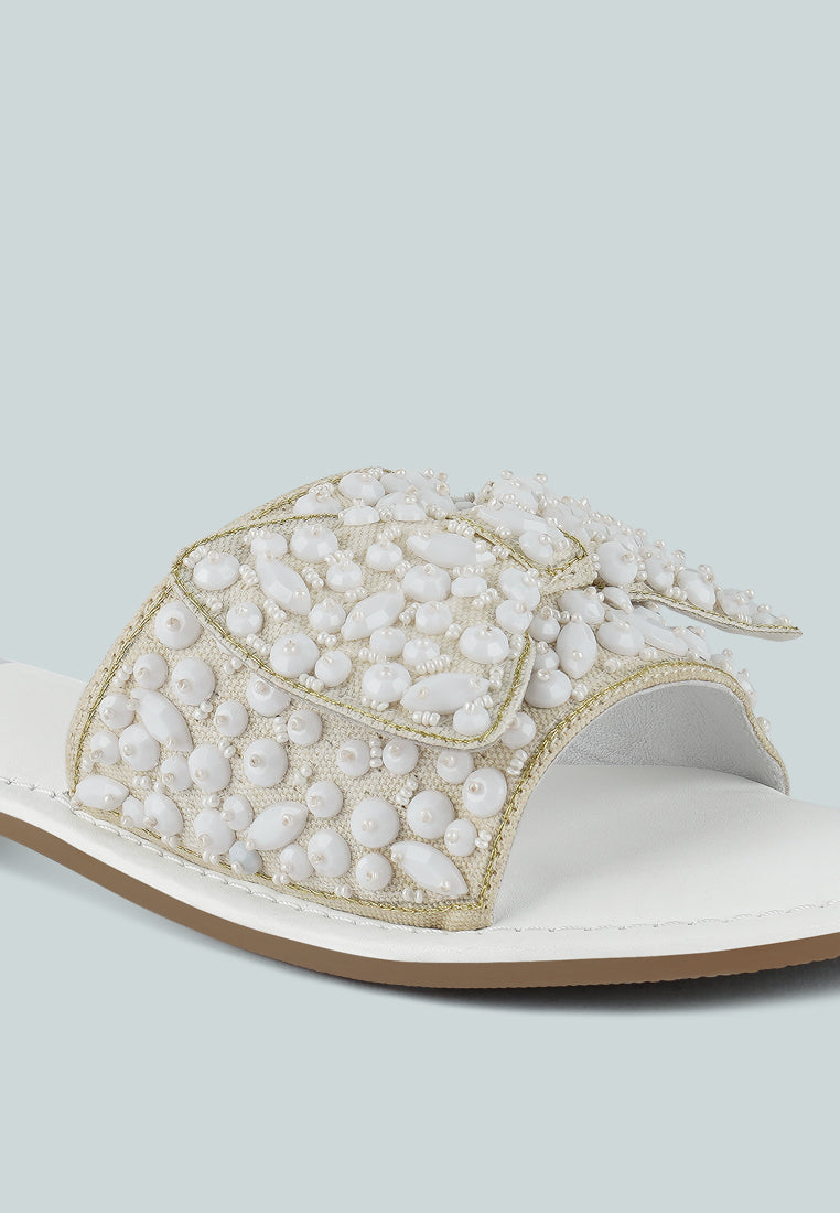 women big bow beaded flats#color_white