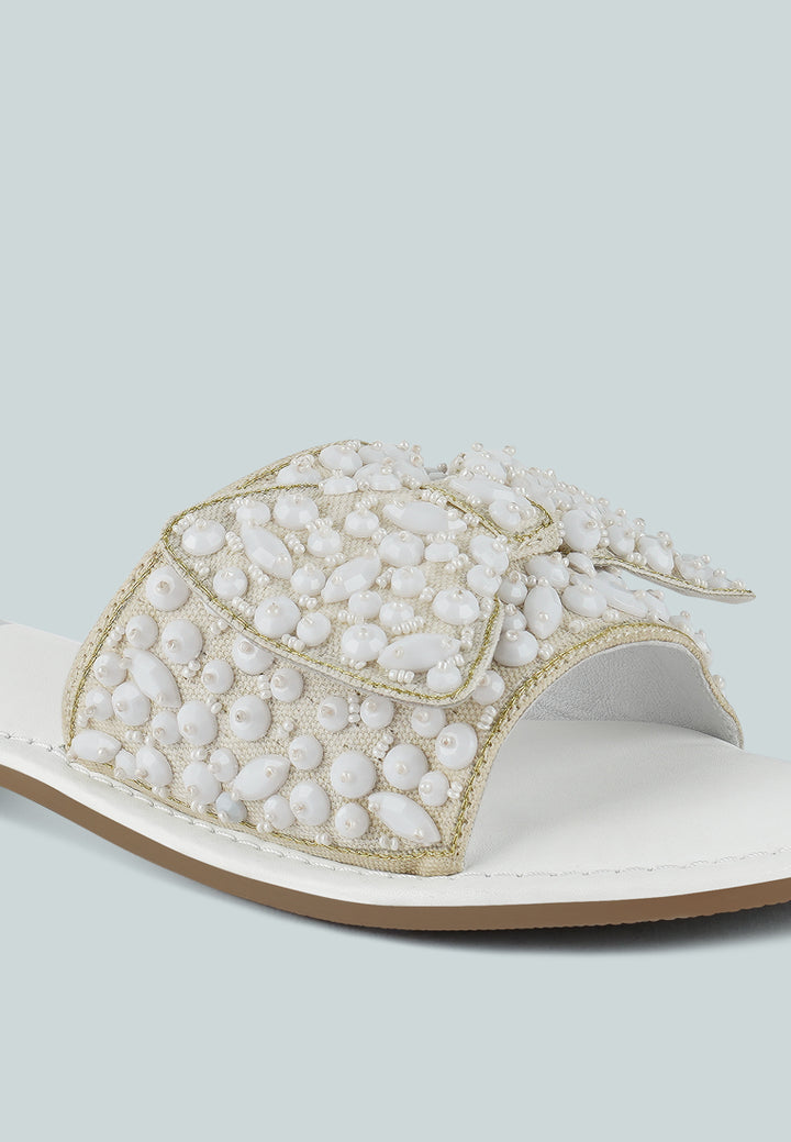 women big bow beaded flats#color_white