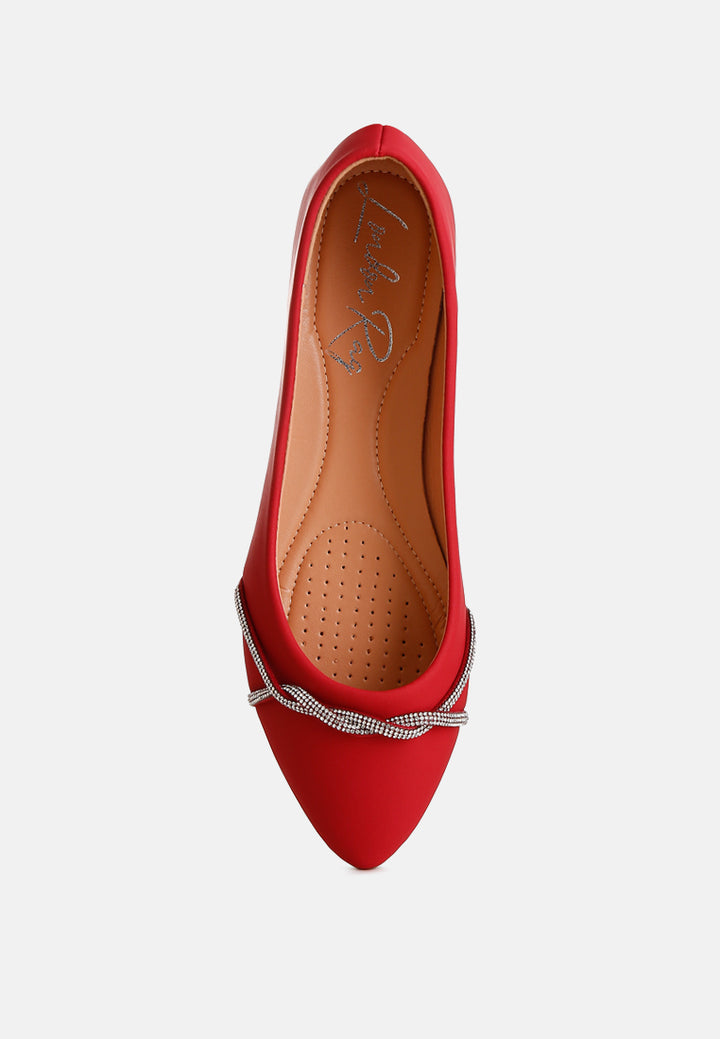 women rhinestone faux leather ballerinas#color_red