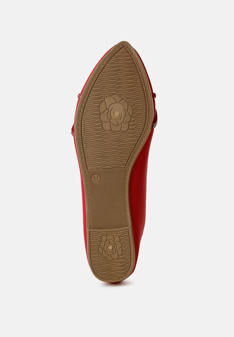 women rhinestone faux leather ballerinas#color_red