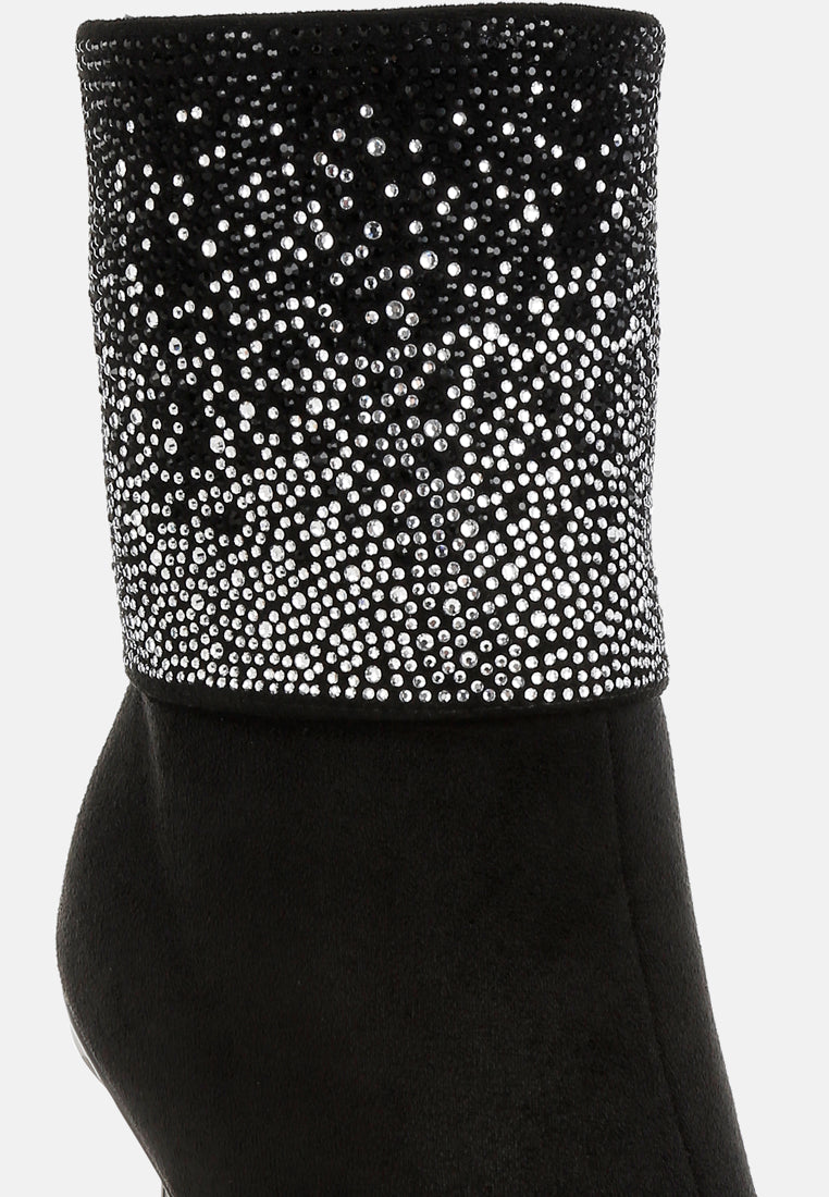 rhinestones embellished foldover boots#colour_black
