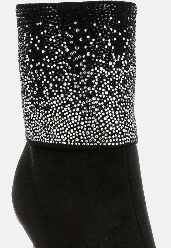 rhinestones embellished foldover boots#colour_black