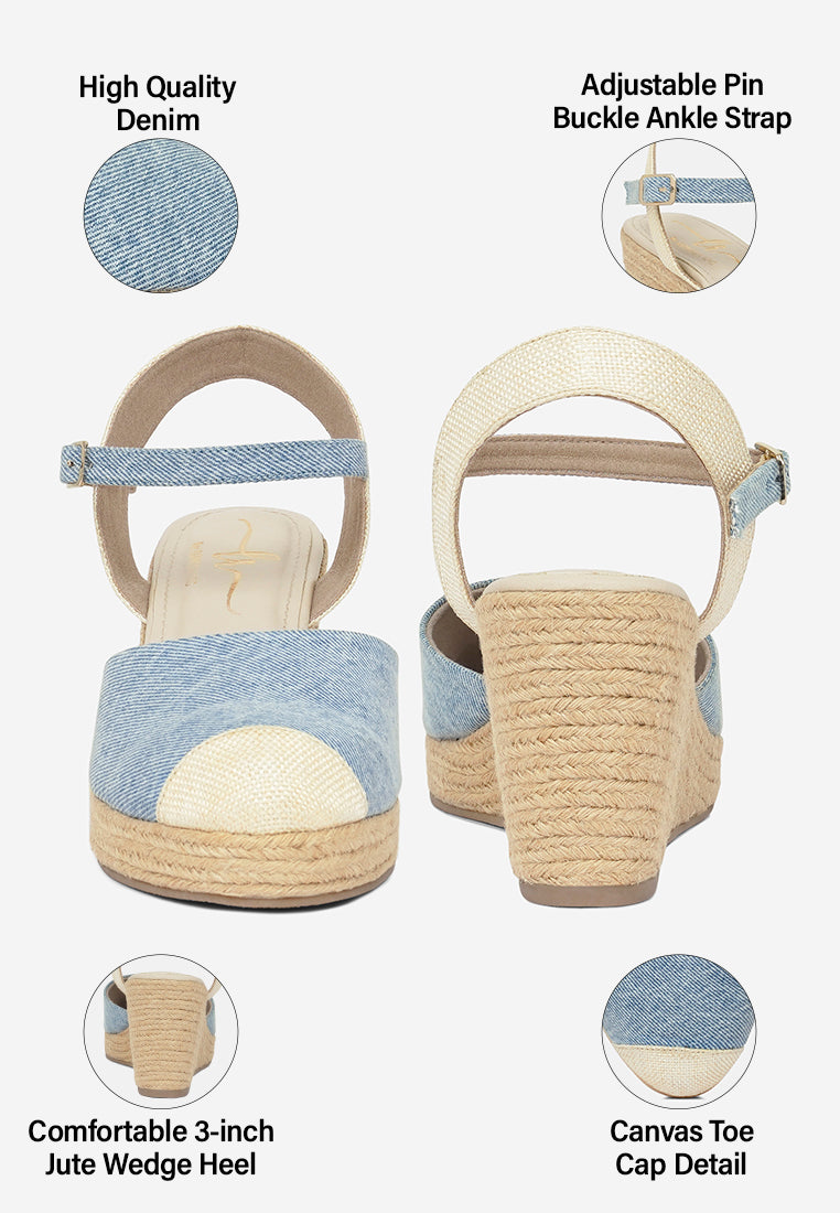 Women Strappy Denim Espadrille Wedges