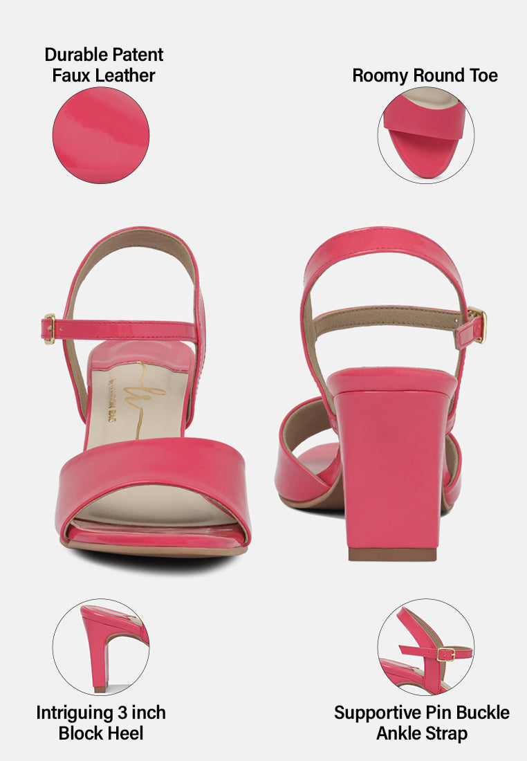 women glossy faux leather buckle sandals#color_fuschia