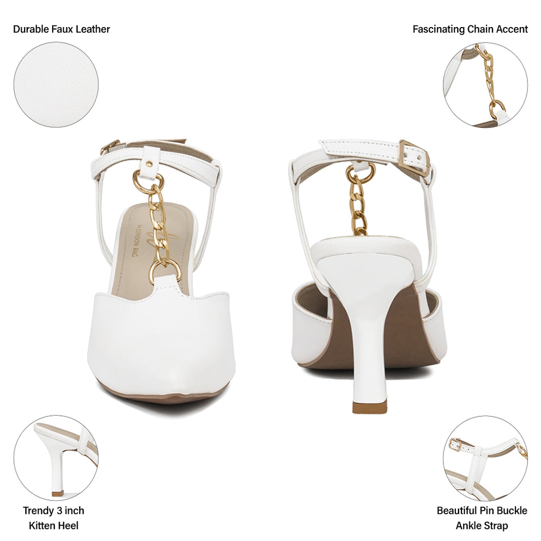 women metallic chain t strap sandals#color_white