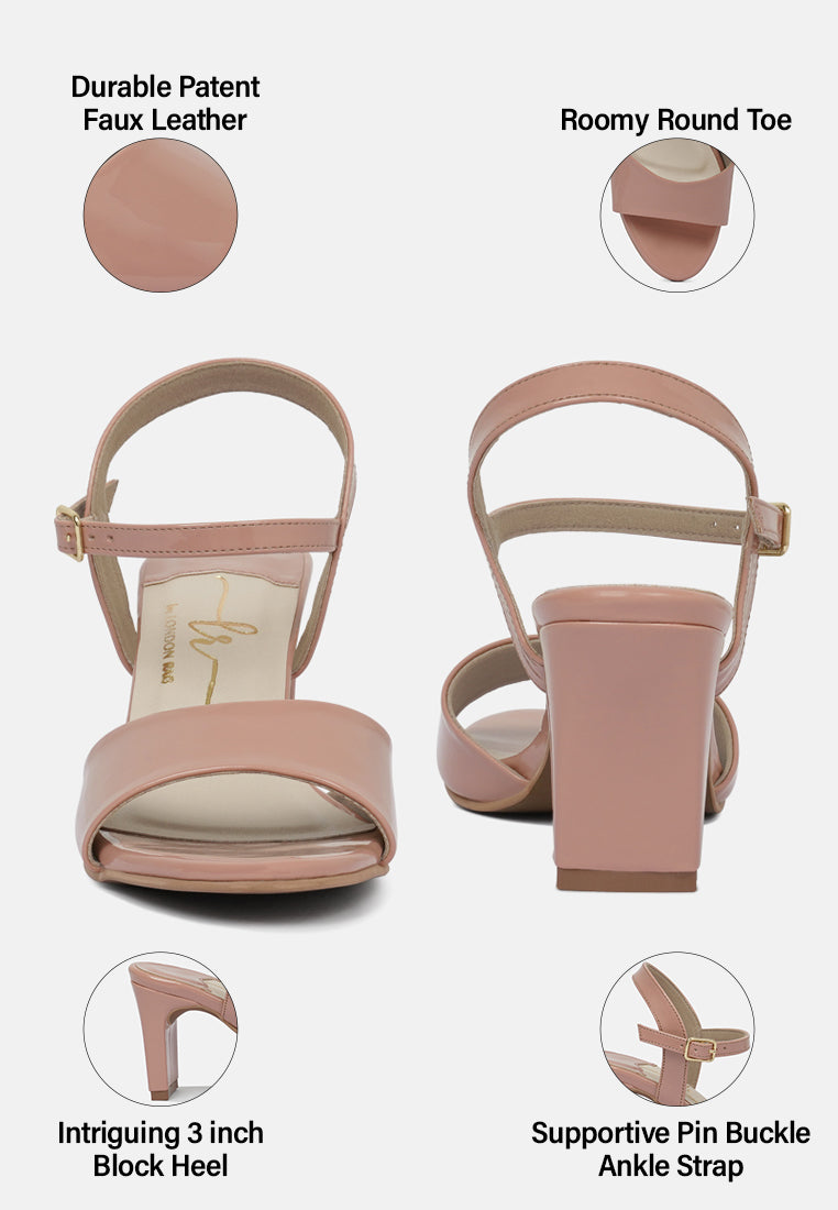 women glossy faux leather buckle sandals#color_nude