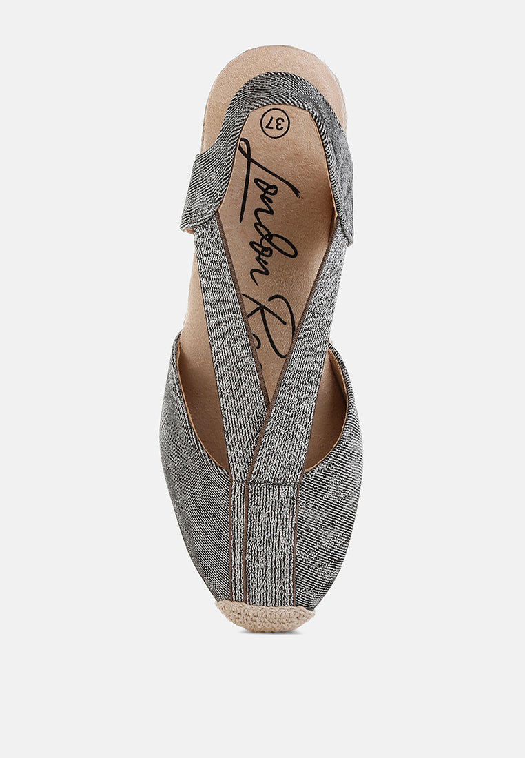 women metallic woven espadrille wedges#color_black