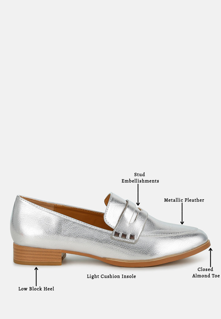 women penny strap metallic loafers#color_silver