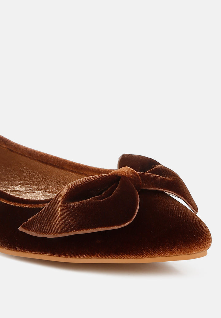 women velvet bow detail ballerinas#color_bronze