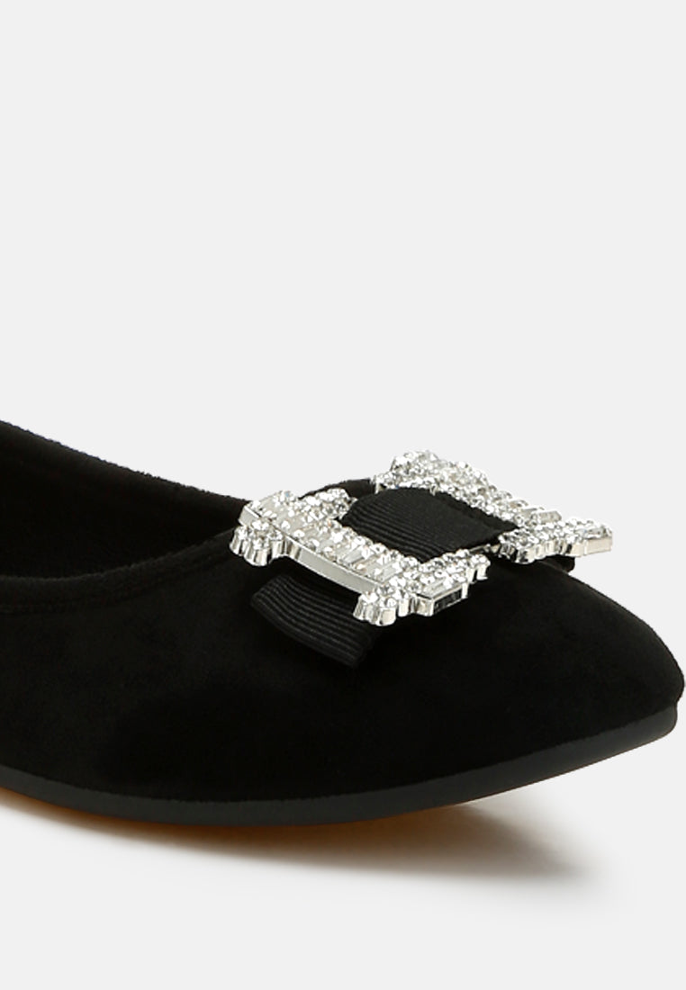 women rhinestone buckle detail ballerinas#color_black