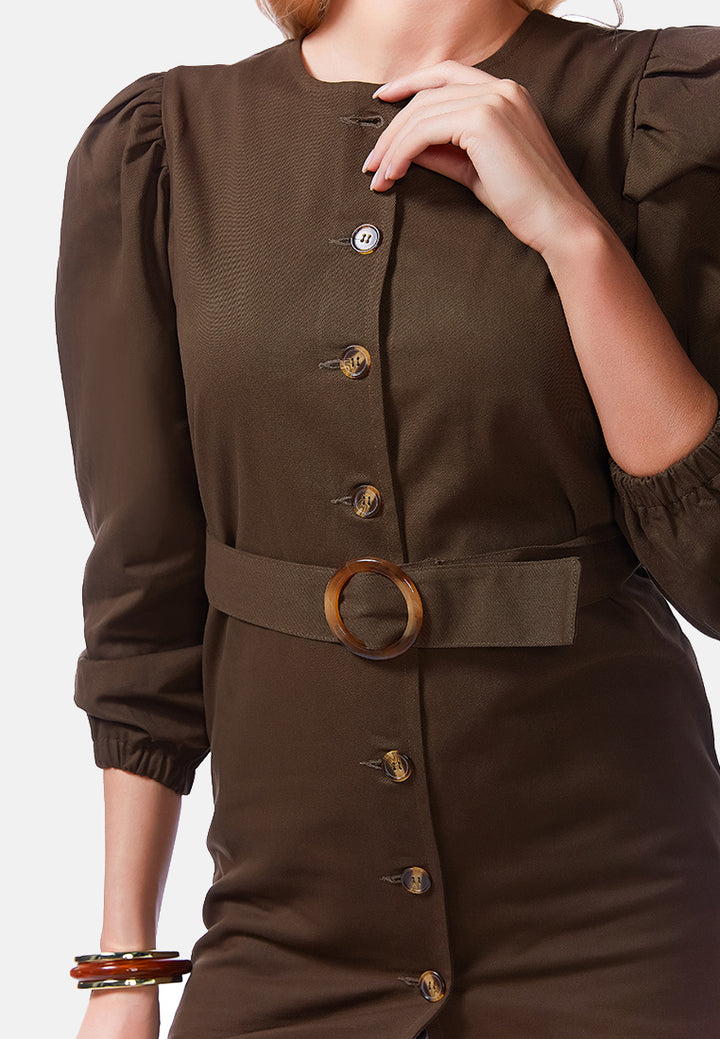 Women Puff Sleeve Mini Shirt Dress