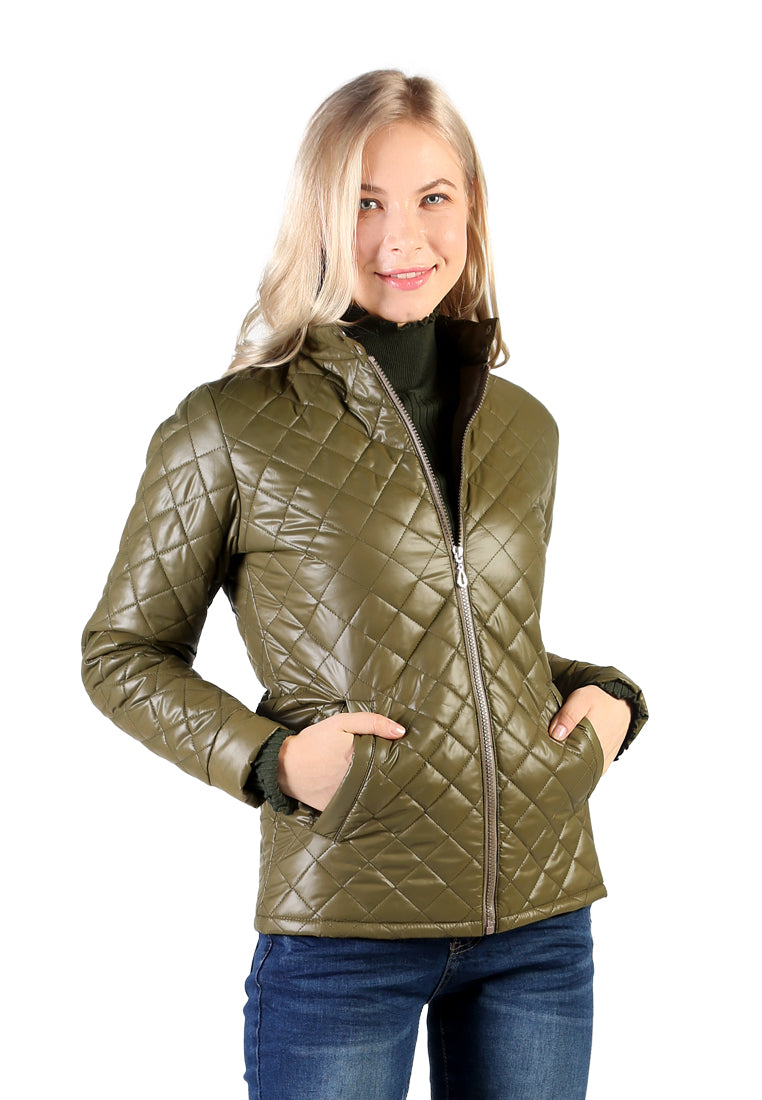 Green Puffer jacket With Zip Closure
