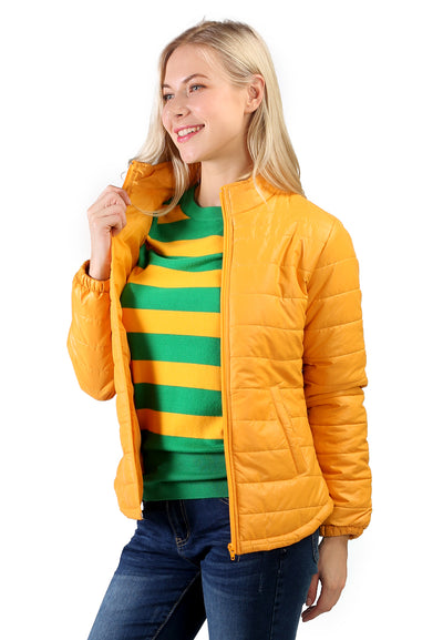 Yellow Puffer Jacket With Zipper Closure