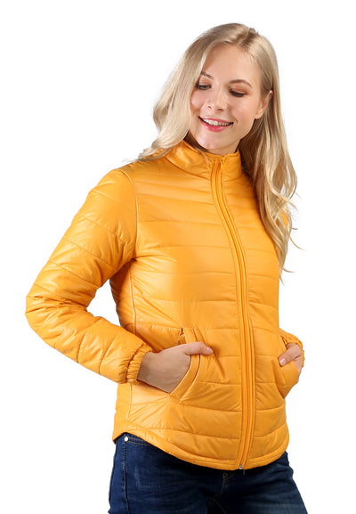 Yellow Puffer Jacket With Zipper Closure