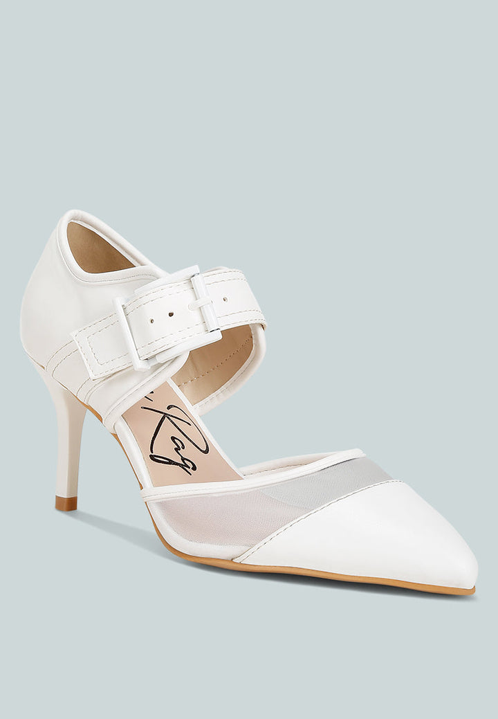 women buckle detail pump sandals#color_white