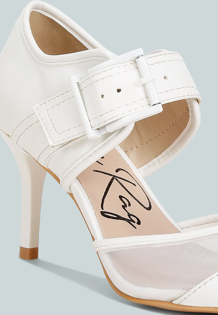 women buckle detail pump sandals#color_white