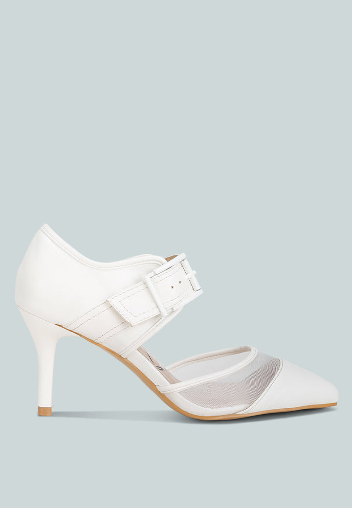 women buckle detail pump sandals#color_white
