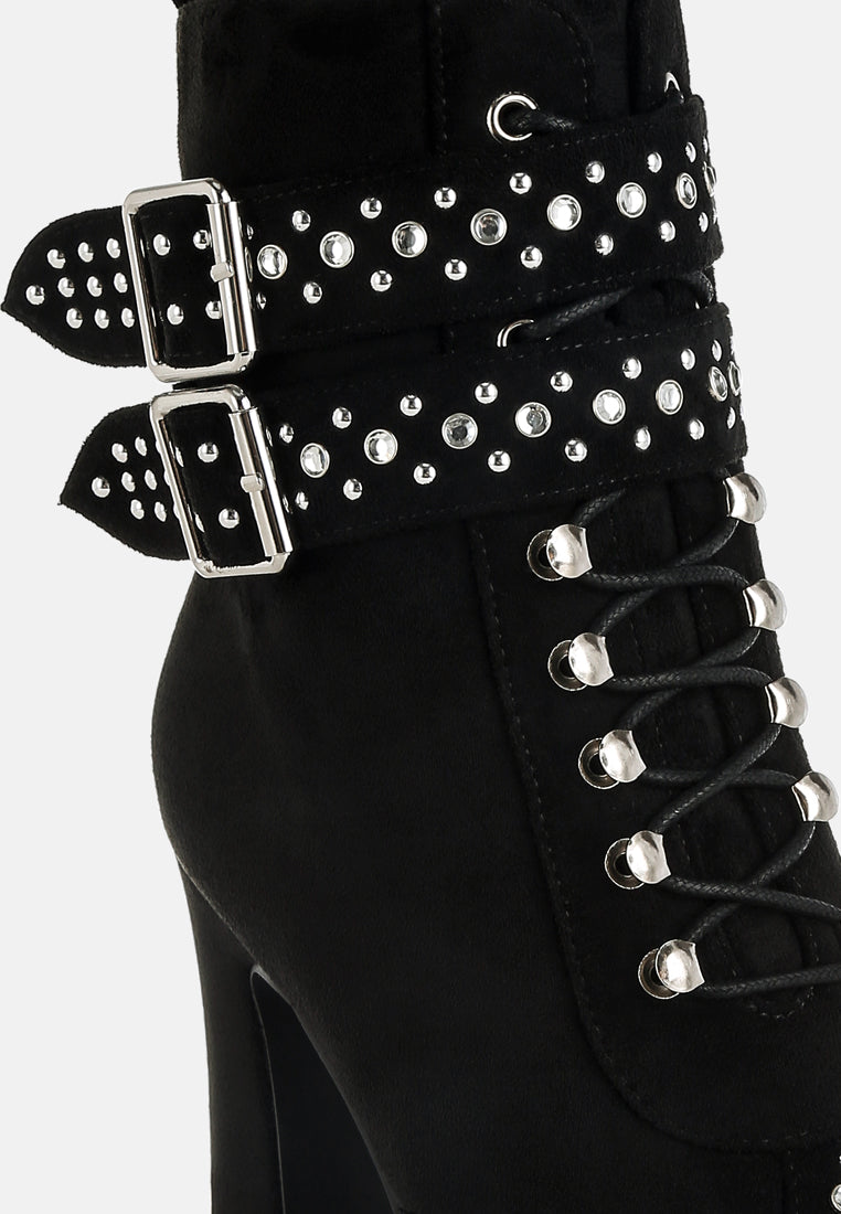 women harness detail lace up boots#color_black