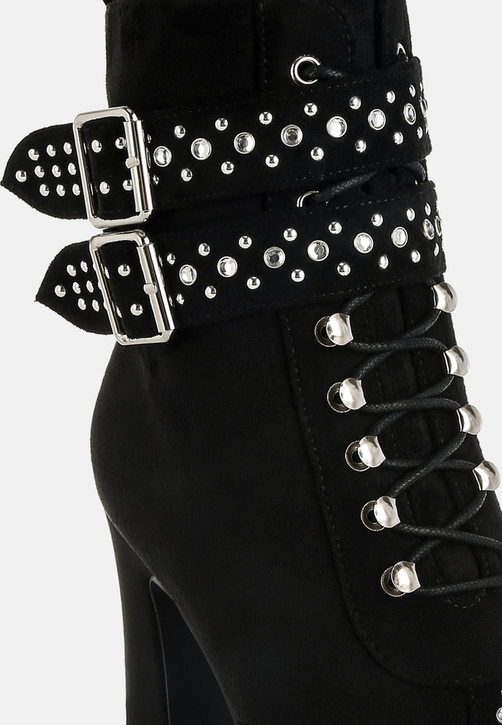 women harness detail lace up boots#color_black