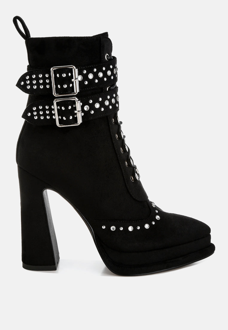 women harness detail lace up boots#color_black