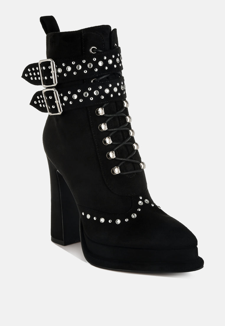 women harness detail lace up boots#color_black