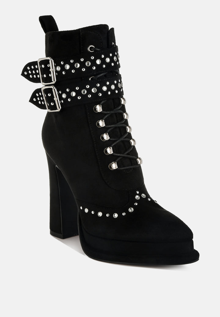 women harness detail lace up boots#color_black