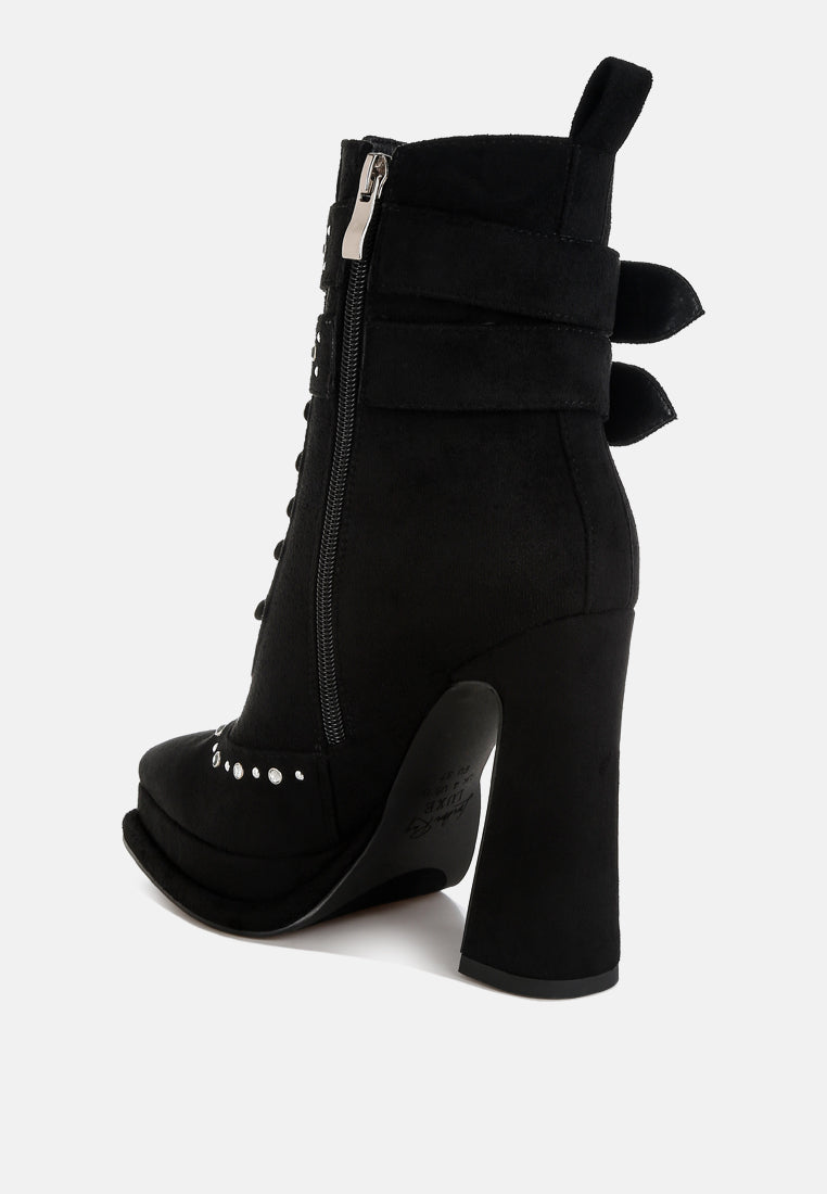 women harness detail lace up boots#color_black