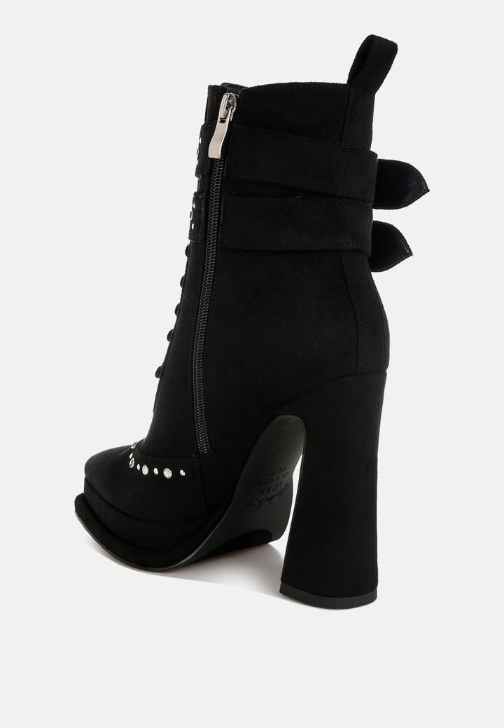 women harness detail lace up boots#color_black