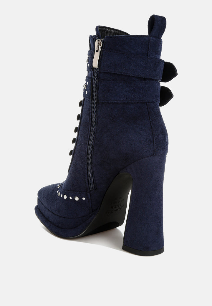 women harness detail lace up boots#color_navy