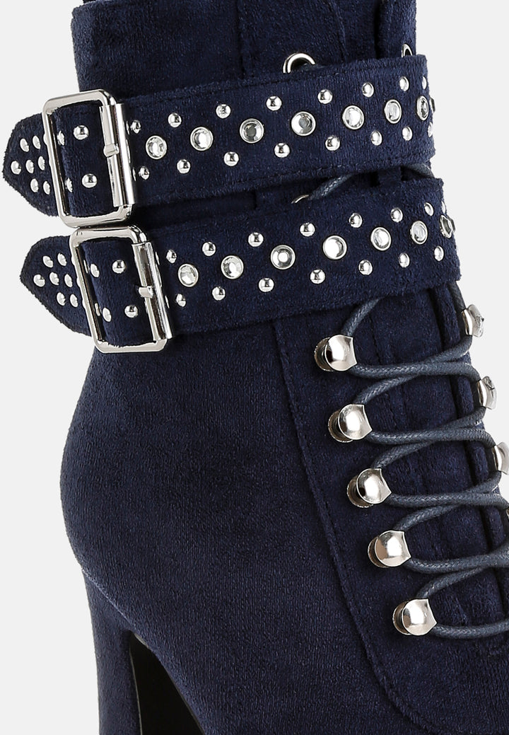 women harness detail lace up boots#color_navy