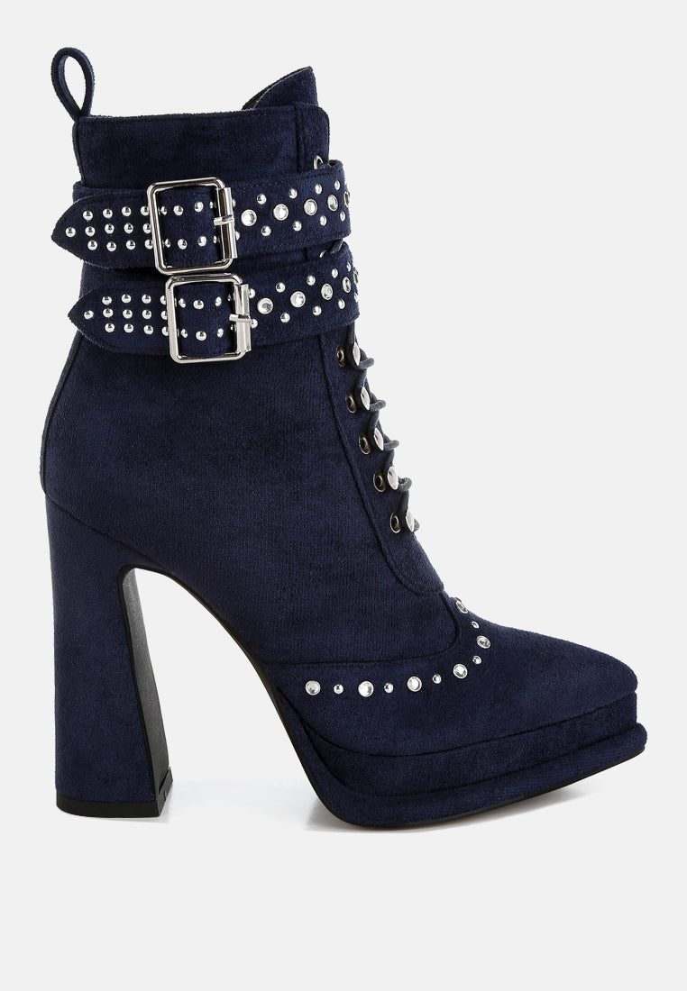 women harness detail lace up boots#color_navy