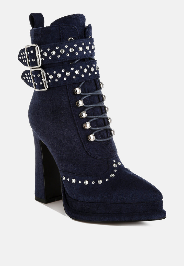 women harness detail lace up boots#color_navy