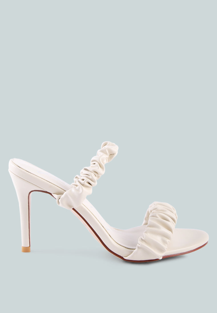 women gather straps slip-on heeled sandal#color_beige