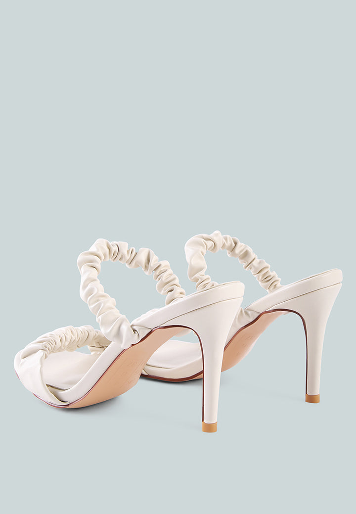 women gather straps slip-on heeled sandal#color_beige