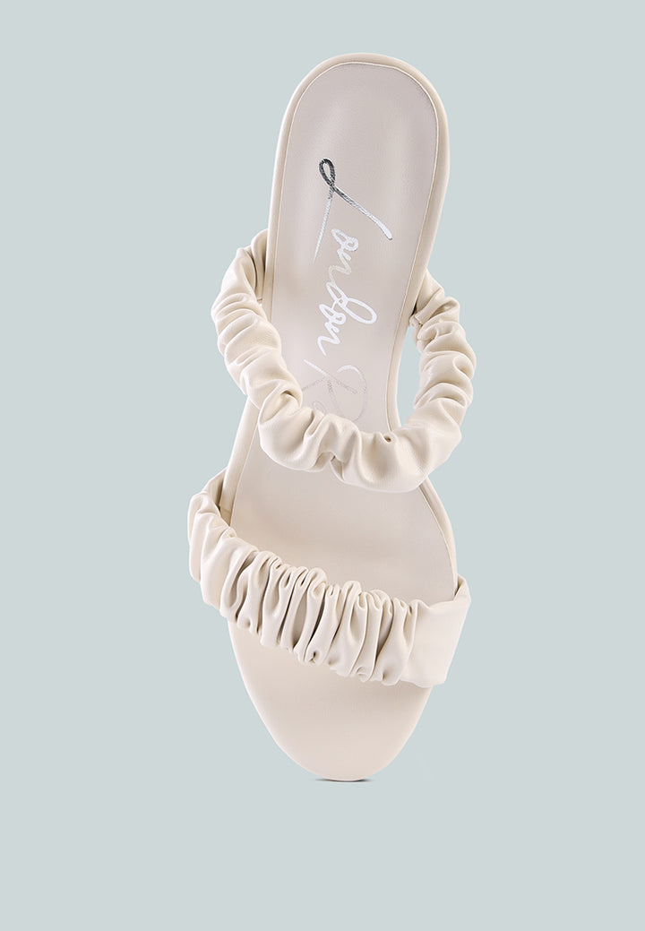 women gather straps slip-on heeled sandal#color_beige