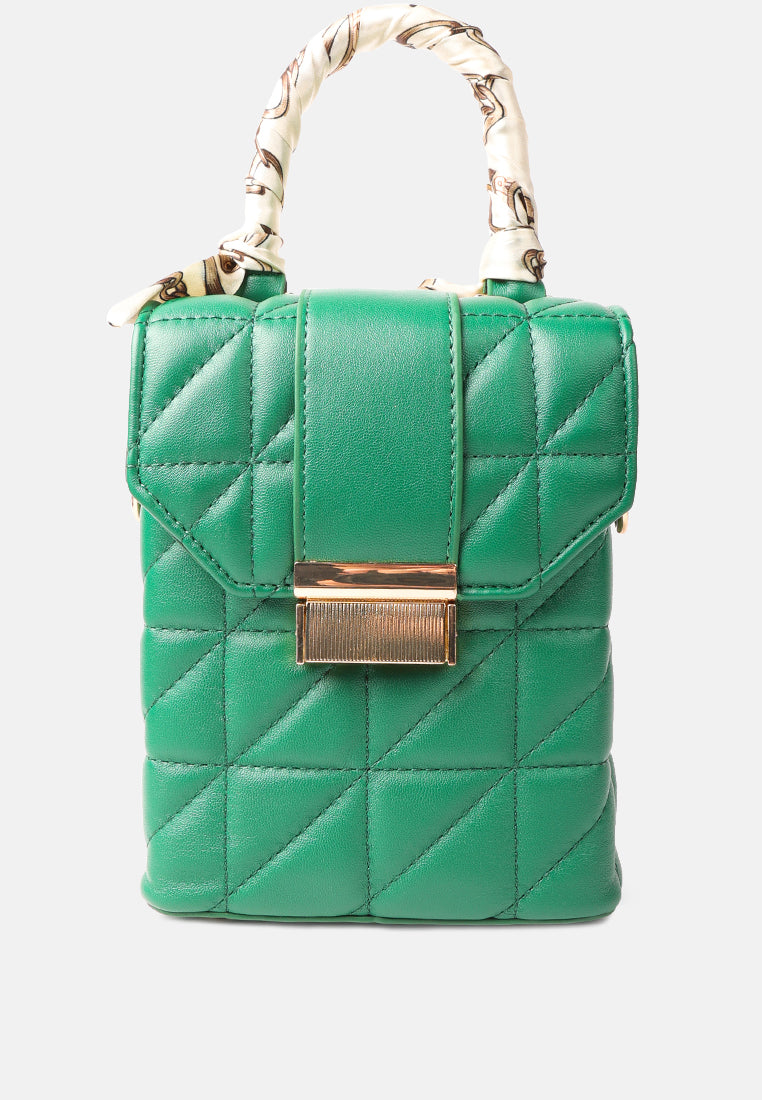 quilted faux leather bucket handbag#color_green