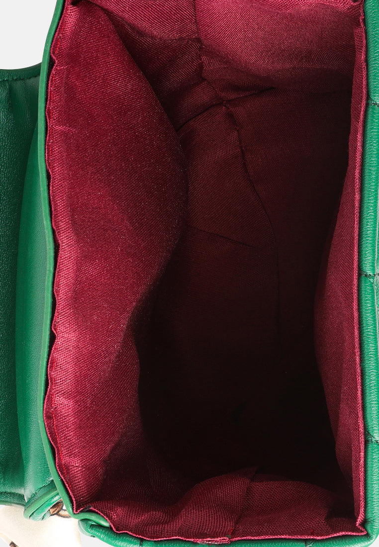 quilted faux leather bucket handbag#color_green