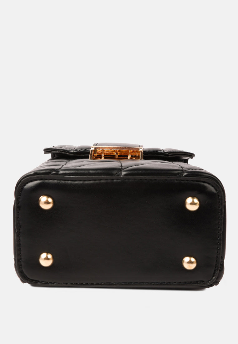 quilted faux leather bucket handbag#color_black